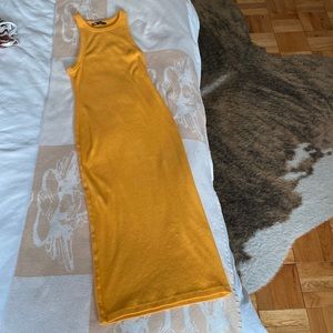 Yellowish Orange ribbed midi dress